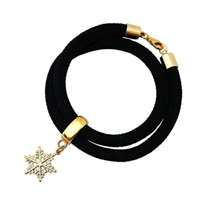 Braccialetto Doppio - Argento 925 - Placcato Oro 18k - Fiocco Di Neve - Nero