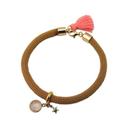 Braccialetto - Argento 925 - Placcato Oro 18k - Gemme Naturali - Quarzo Rosa - Stella - Marrone en oferta