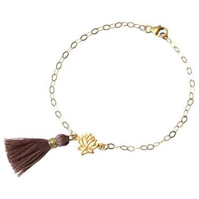 Donna - Braccialetto - Argento 925 - Placcato Oro 18k - Fiore Di Loto - Nappa - Rosa - Yoga