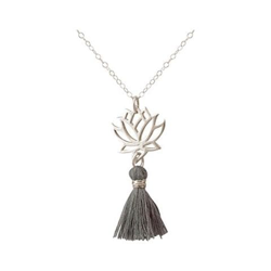 Donna - Collana - Ciondolo - Argento 925 - Fiore Di Loto - Nappa - Azzurro Grigio - Yoga - 45 Cm precio