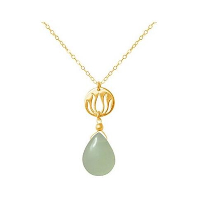 Donna - Collana - Ciondolo - Argento 925 - Placcato Oro 18k - Fiore Di Loto - Calcedonio - Lacrima - Goccia - Verde Acqua - Yoga - 45 Cm