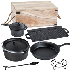 Set Di Pentole Dutch Oven In Ghisa, Con Cassa In Legno, 9 Pezzi - Nero características