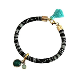 Braccialetto - Argento 925 - Placcato Oro 18k - Azteco - Smeraldo - Calcedonio - Verde Mare en oferta