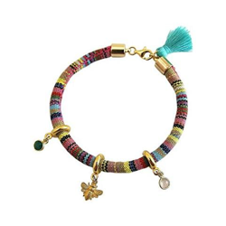 Braccialetto - Argento 925 - Placcato Oro 18k - Azteco - Ape - Smeraldo - Verde - Quarzo Rosa en oferta