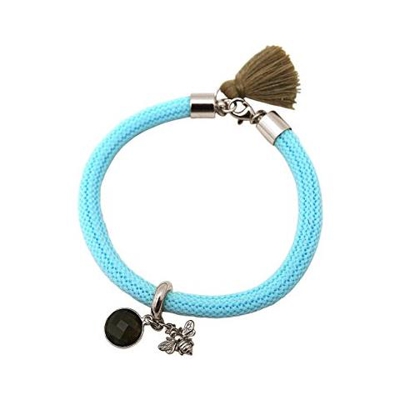 Braccialetto - Argento 925 - Gemme Naturali - Quarzo Fumé - Ape - Azzurro - Marrone