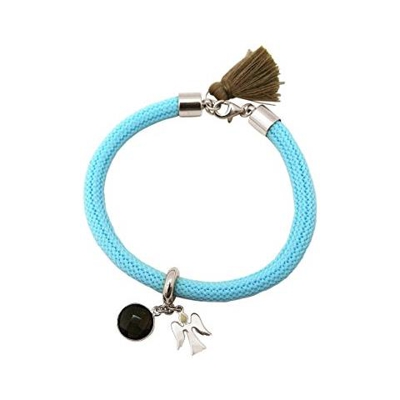 Braccialetto - Argento 925 - Gemme Naturali - Quarzo Fumé - Angelo - Azzurro - Marrone