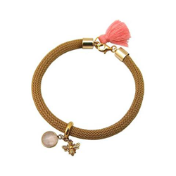 Braccialetto - Argento 925 - Placcato Oro 18k - Gemme Naturali - Quarzo Rosa - Ape - Marrone en oferta