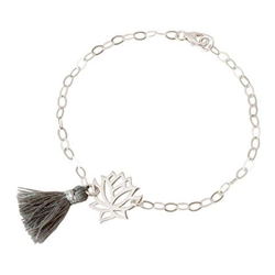 Donna - Braccialetto - Argento 925 - Fiore Di Loto - Nappa - Grigio - Yoga en oferta