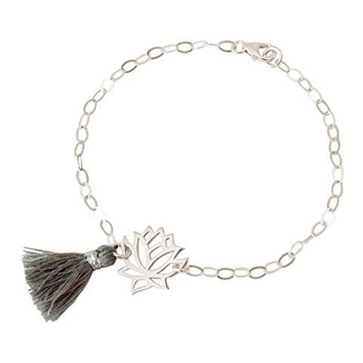 Donna - Braccialetto - Argento 925 - Fiore Di Loto - Nappa - Grigio - Yoga