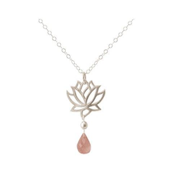Donna - Collana - Ciondolo - Argento 925 - Fiore Di Loto - Quarzo Rosa - Lacrima - Goccia - Yoga - 45 Cm características