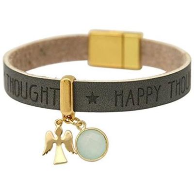 Braccialetto - Angelo - Placcato Oro 18k - Wishes - Antracite - Grigio - Calcedonio - Verde Mare - Chiusura Magnetica