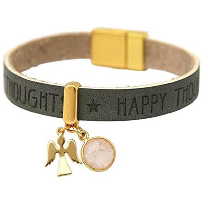 Braccialetto - Angelo - Placcato Oro 18k - Wishes - Antracite - Grigio - Rosa - Quarzo Rosa - Chiusura Magnetica