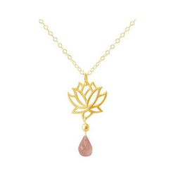 Donna - Collana - Ciondolo - Argento 925 - Placcato Oro 18k - Fiore Di Loto - Quarzo Rosa - Lacrima - Goccia - Yoga - 45 Cm precio