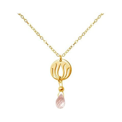 Donna - Collana - Ciondolo - Argento 925 - Placcato Oro 18k - Fiore Di Loto - Quarzo Rosa - Lacrima - Goccia - Yoga - 45 Cm en oferta