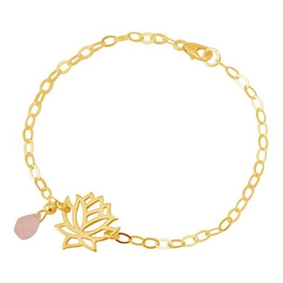 Donna - Braccialetto - Argento 925 - Placcato Oro 18k - Fiore Di Loto - Quarzo Rosa - Lacrima - Goccia - Yoga