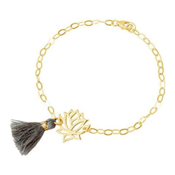 Donna - Braccialetto - Argento 925 - Placcato Oro 18k - Fiore Di Loto - Nappa - Grigio - Yoga precio