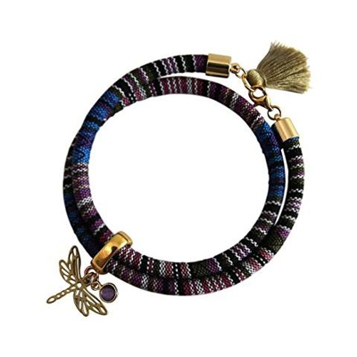 Braccialetto Avvolgente - Argento 925 - Placcato Oro 18k - Libellula - Azteco - Ametista - Rosa - Viola