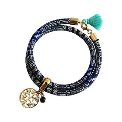 Braccialetto Avvolgente - Placcato Oro 18k - Albero Della Vita - Azteco - Zaffiro - Azzurro