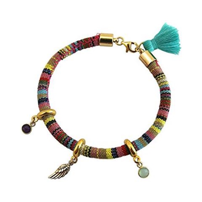 Braccialetto - Argento 925 - Placcato Oro 18k - Azteco - Ala - Ametista - Calcedonio - Viola