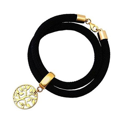 Braccialetto Doppio - Argento 925 - Placcato Oro 18k - Albero Della Vita - Nero