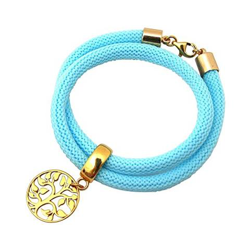 Braccialetto Doppio - Argento 925 - Placcato Oro 18k - Albero Della Vita - Azzurro precio