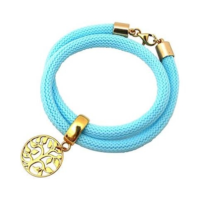 Braccialetto Doppio - Argento 925 - Placcato Oro 18k - Albero Della Vita - Azzurro
