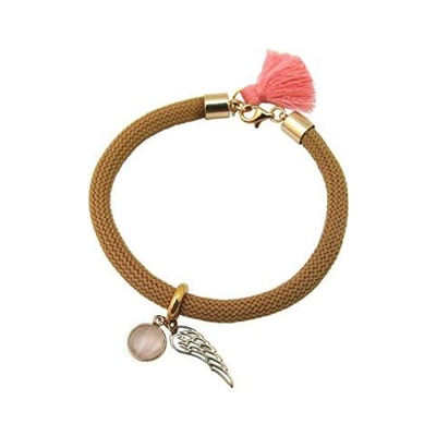 Braccialetto - Argento 925 - Placcato Oro 18k - Gemme Naturali - Quarzo Rosa - Ala D´angelo - Marrone