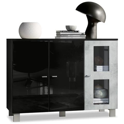 Credenza Alessandria In Nero Opaco E Ossido Di Cemento