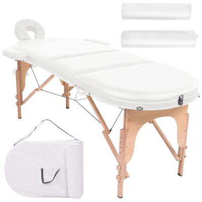 Lettino Massaggio Pieghevole 10 Cm 2 Cuscini Ovale Bianco