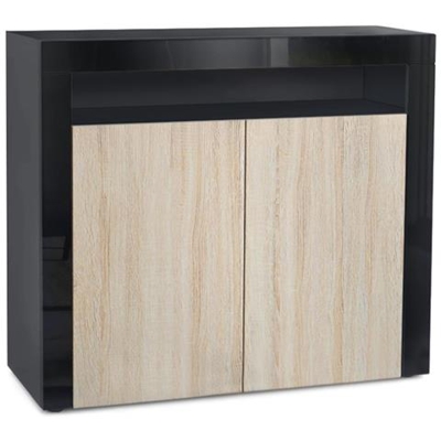 Comodino Torino In Nero Opaco E Rovere Segato Grezzo