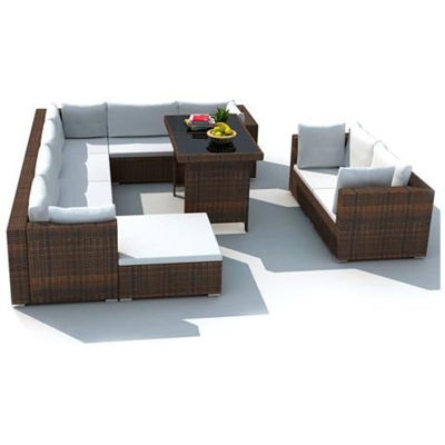 Set 28 Pz Divano Da Giardino In Polirattan Marrone