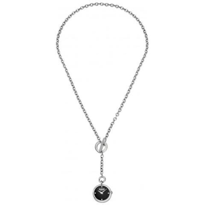 Collana S6701 Orologio Moda Donna in Acciaio Quadrante Nero Logato