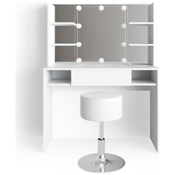 Vicco Led Toeletta Da Trucco Daenerys Bianco Toilette Toeletta Make-up Specchio Sgabello en oferta