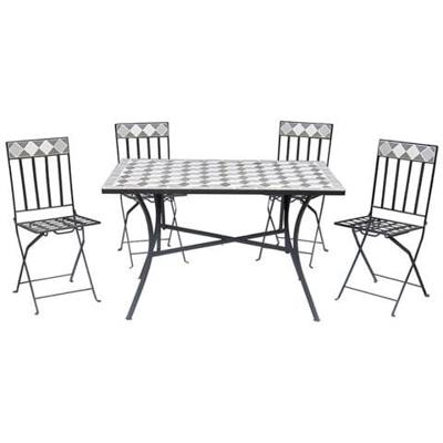 Set Tavolo Rettangolare + 4 Sedie Pieghevoli Mosaico Arredo Esterno S1011006
