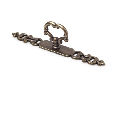 Maniglia ad anello su placca, Zama, Bronzo Antico, 127 mm interasse. Marchio REI
