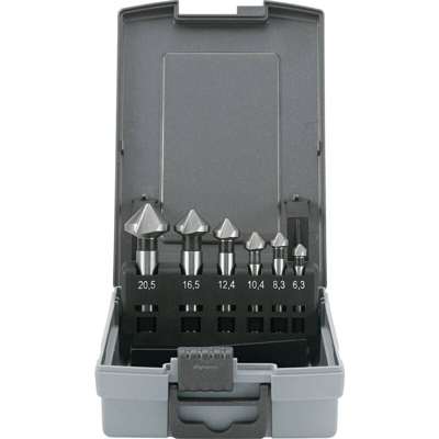 Kit svasatori conici 6 parti 6.3 mm, 8.3 mm, 10.4 mm, 12.4 mm, 16.5 mm, 20.5 mm HSS TOOLCRAFT 1614138 Alberino cilindri