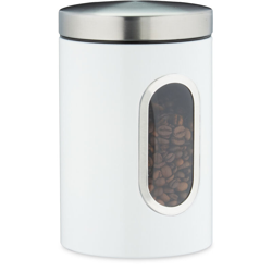 Relaxdays - Barattolo, con Coperchio, Finestra Trasparente, 1,4 L, Caffè, Sale, Zucchero, Pasta, Cucina, Metallo, Bianco precio