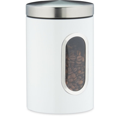Relaxdays - Barattolo, con Coperchio, Finestra Trasparente, 1,4 L, Caffè, Sale, Zucchero, Pasta, Cucina, Metallo, Bianco
