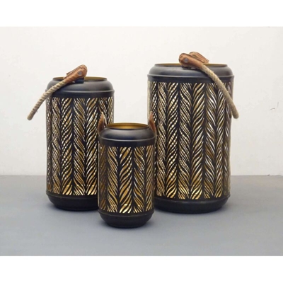Milani Home - Set di 3 lanterne in metallo stile orientale di design moderno portacandela da appendere , G.Ø42 x 25/M.Ø38 x 20/P.Ø27 x 15