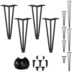 Relaxdays - Hairpin Legs, Set da 4, 3 Aste, Metallo, Gamba Tavolo a Forcella, Sgabello Tavolo e Armadio, Alte 30 cm , Nero características