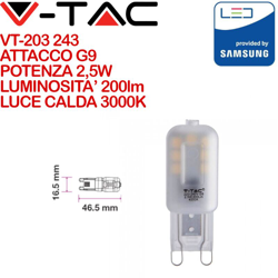 V-TAC PRO VT-203 Lampadina led chip Samsung SMD 2,5W G9 bianco caldo 3000K - SKU 243 en oferta