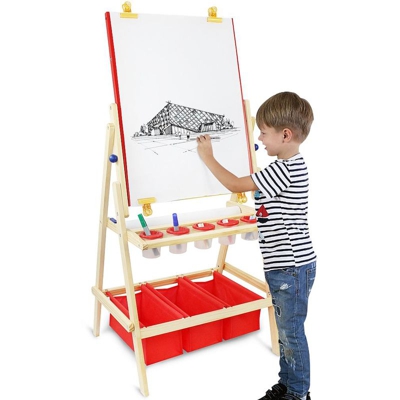 Standing Art Easel, Drawing Writing Board, 120 x 58 x 46 cm, Lavagna con fondo bianco, lavagna con fondo nero, lavagna magnetica e rotolo di carta,
