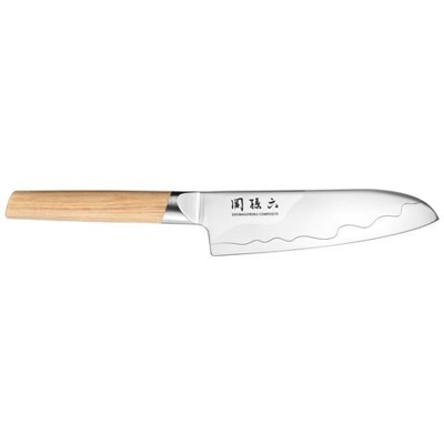 Coltello Santoku Cm 16,5 Linea Seki Magoroku Composite Di Kai In Acciaio Composite Con Manico In Legno Pakka