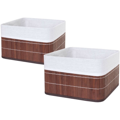 Set 2x cestini contenitori portaoggetti HWC-C21 bambù 33x33x21cm marrone - MENDLER