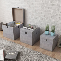 Scatole Portaoggetti Set 3 pz Quadrate Grigio in MDF - ASUPERMALL en oferta