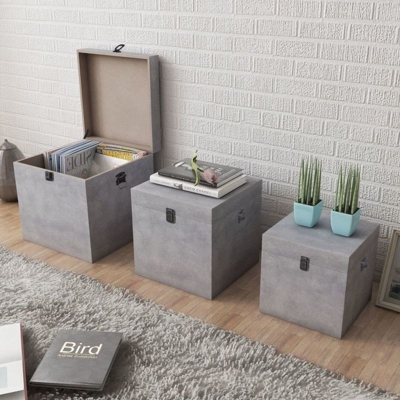 Scatole Portaoggetti Set 3 pz Quadrate Grigio in MDF - ASUPERMALL