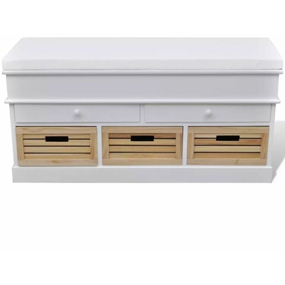 Asupermall - Cassapanca per Ingresso Bianca con Cuscino 2 Cassetti 3 Cestini