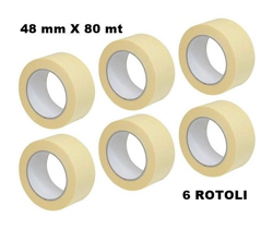 SET 6 PEZZI ROTOLO DI NASTRO DA CARROZZIERE IN CARTA GOMMATA 48 mm X 80 METRI - J69 precio