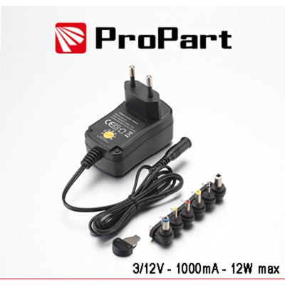 alimentatore universale 3-12 volt regolabile 12 watt 1A 220-240 volt CE nero lif peav312v1000 - PROPART