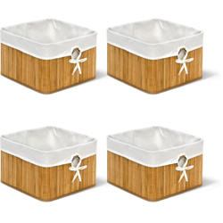Relaxdays - 4x Set Cestino Portaoggetti, Fodera in Tessuto, Bambù, Rettangolare, Bagno, Giochi, HLP 20x31x31 cm, Naturale características